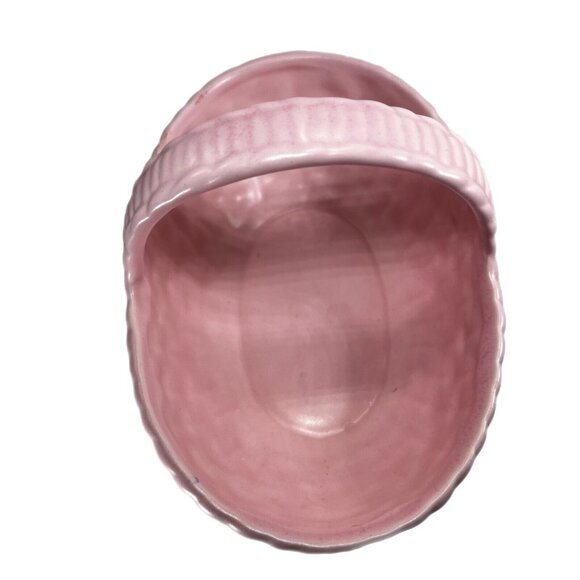 Vintage Royal Haeger USA Pink Pottery Woven Handled Basket Planter Serving Decor - Picture 7 of 7